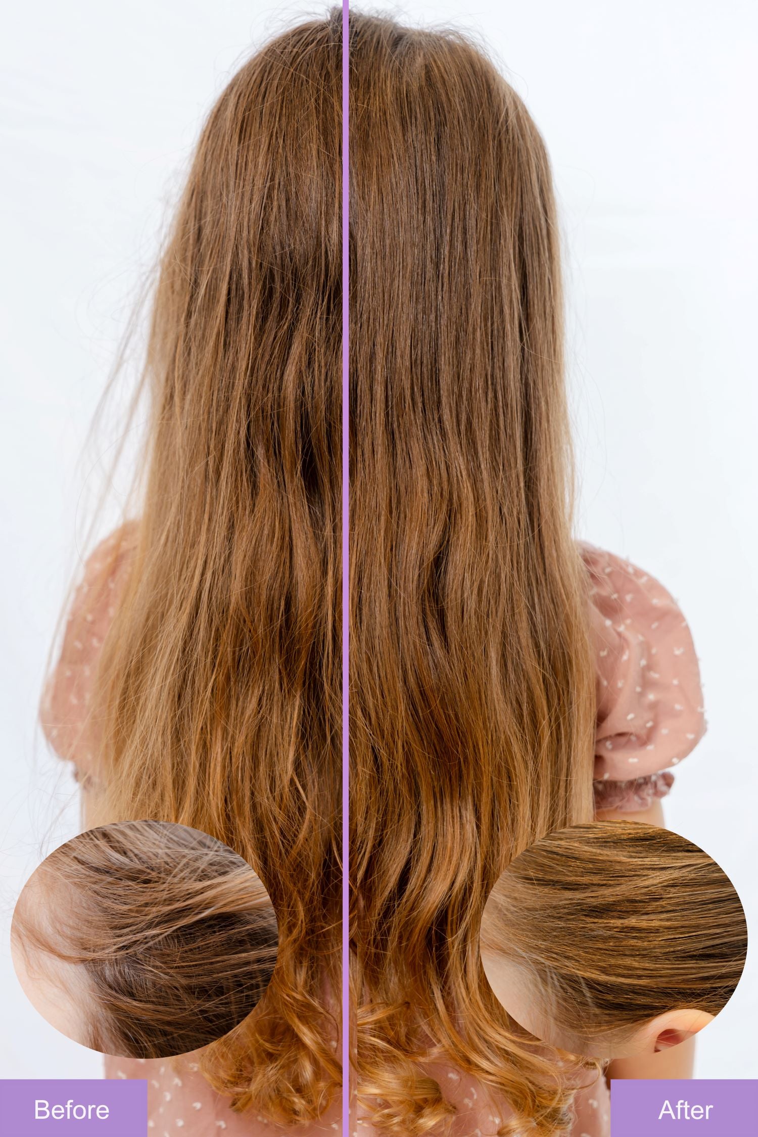 Before and after comparison for light brown hair