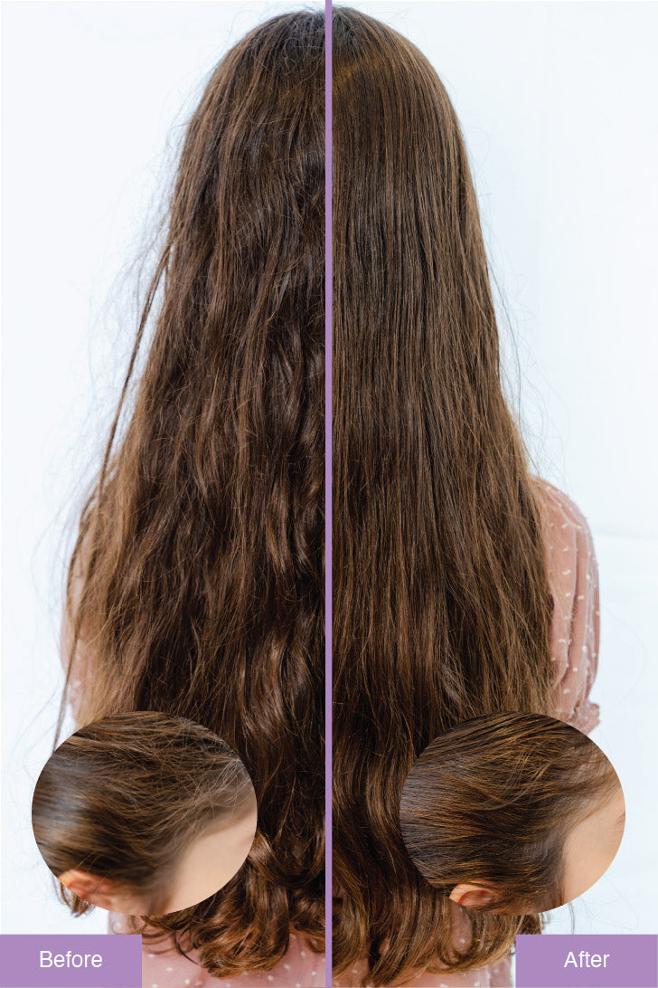 Before and after comparison of dark hair