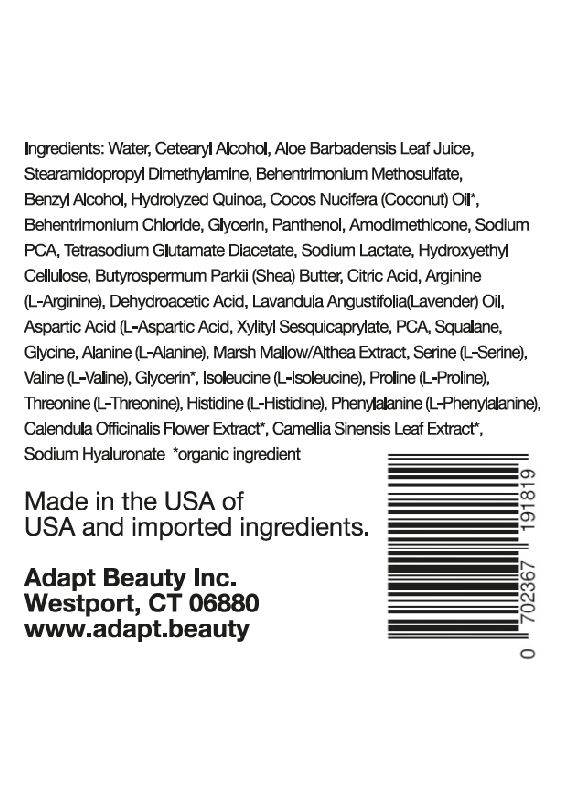 Product label with ingredients list and branding details on a white background