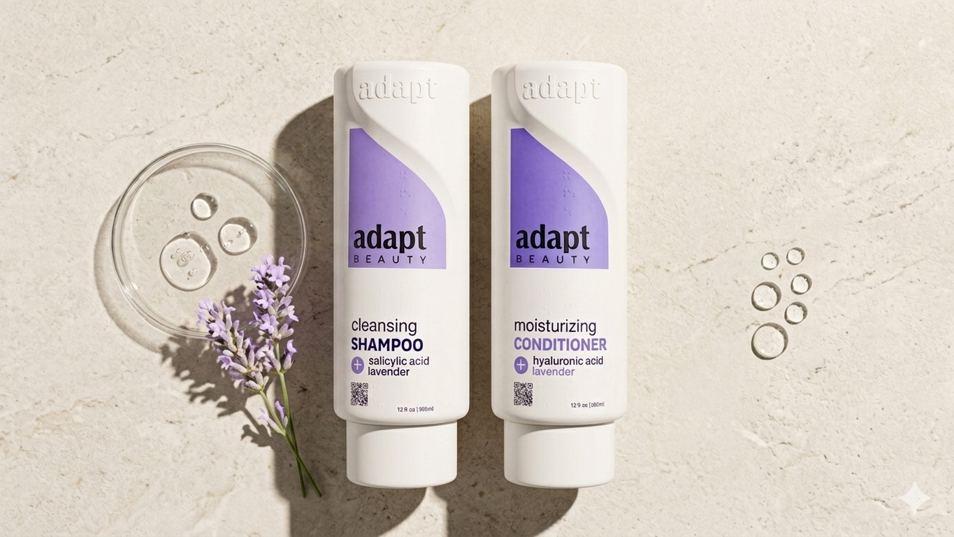 Two bottles of Adapt Beauty accessible haircare